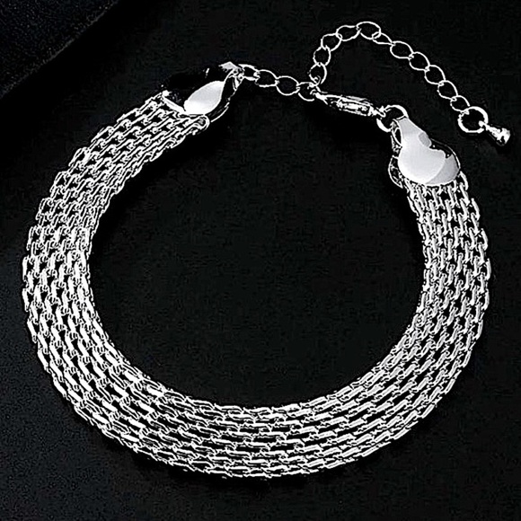 Sterling Silver Mesh Lattice 10mm Trendy Necklace Bracelet Set - Picture 4 of 6